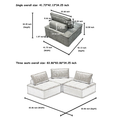 Oversized 4-piece Chenille Modular Square Sofa Set with High-Density Foam Cushions, Free Combination