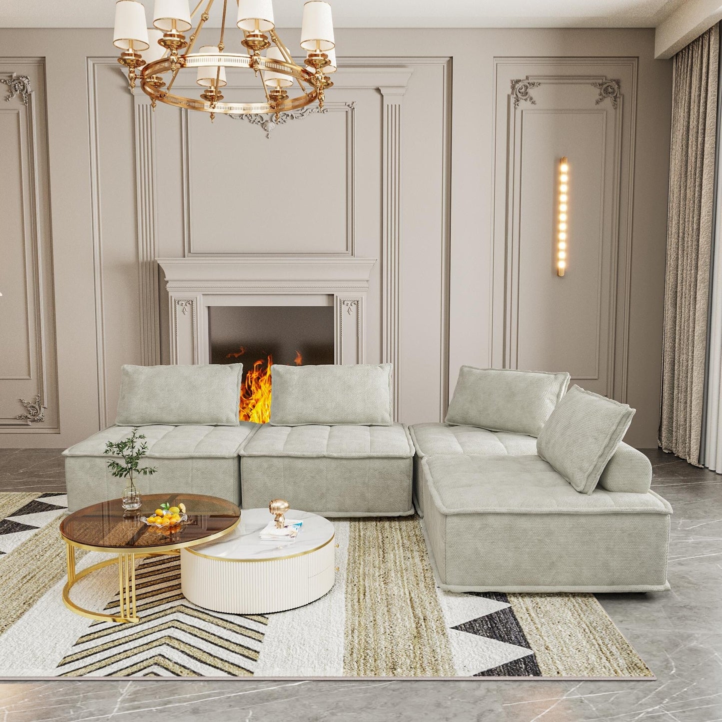 Oversized 4-piece Chenille Modular Square Sofa Set with High-Density Foam Cushions, Free Combination