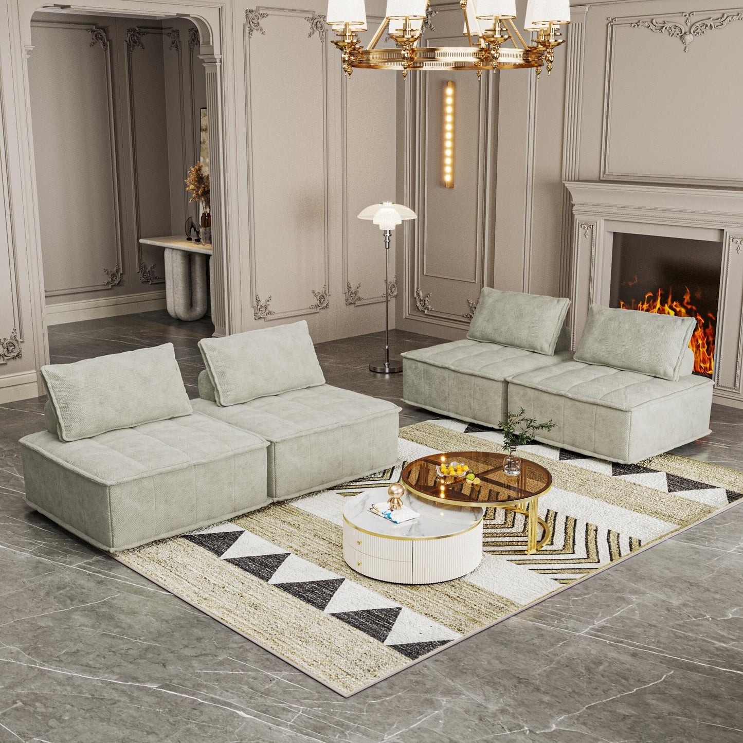 Oversized 4-piece Chenille Modular Square Sofa Set with High-Density Foam Cushions, Free Combination