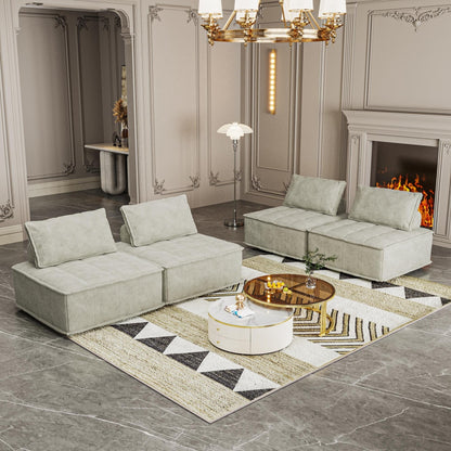 Oversized 4-piece Chenille Modular Square Sofa Set with High-Density Foam Cushions, Free Combination