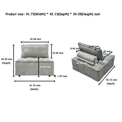 Oversized 4-piece Chenille Modular Square Sofa Set with High-Density Foam Cushions, Free Combination