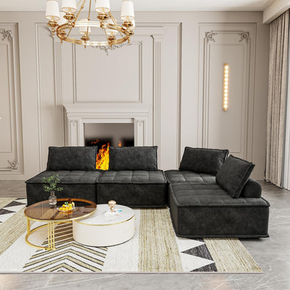 Oversized 4-piece Chenille Modular Square Sofa Set with High-Density Foam Cushions, Free Combination