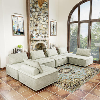 Oversized 6-piece Chenille Modular Square Sofa Set with High-Density Foam Cushions, Free Combination