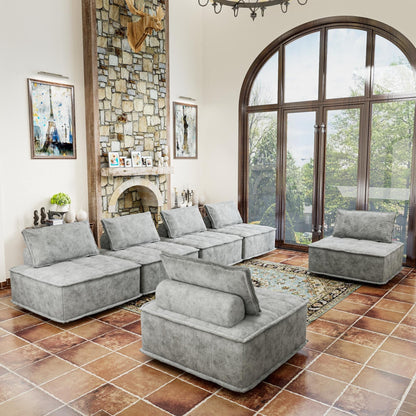 Oversized 6-piece Chenille Modular Square Sofa Set with High-Density Foam Cushions, Free Combination