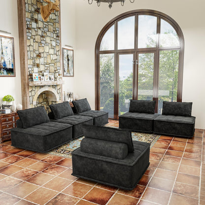 Oversized 6-piece Chenille Modular Square Sofa Set with High-Density Foam Cushions, Free Combination