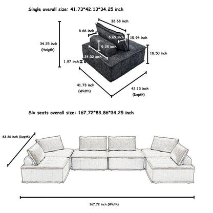 Oversized 6-piece Chenille Modular Square Sofa Set with High-Density Foam Cushions, Free Combination