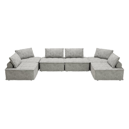 Oversized 6-piece Chenille Modular Square Sofa Set with High-Density Foam Cushions, Free Combination