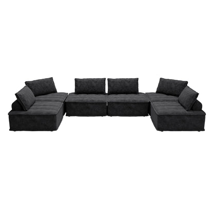Oversized 6-piece Chenille Modular Square Sofa Set with High-Density Foam Cushions, Free Combination