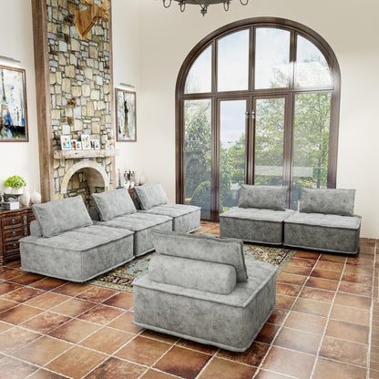 Oversized 6-piece Chenille Modular Square Sofa Set with High-Density Foam Cushions, Free Combination