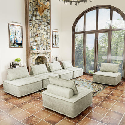 Oversized 6-piece Chenille Modular Square Sofa Set with High-Density Foam Cushions, Free Combination