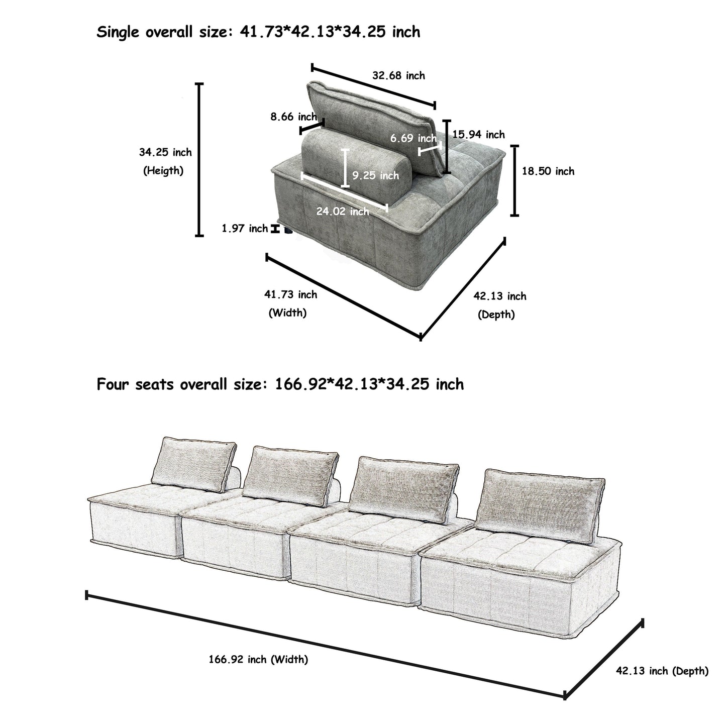 Oversized 6-piece Chenille Modular Square Sofa Set with High-Density Foam Cushions, Free Combination