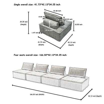 Oversized 6-piece Chenille Modular Square Sofa Set with High-Density Foam Cushions, Free Combination