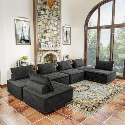 Oversized 6-piece Chenille Modular Square Sofa Set with High-Density Foam Cushions, Free Combination
