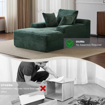 Oversized Chaise Lounge Cloud Couch Plush Corduroy Sleeper Sofa Daybed with Pillows for Living Room No Assembly