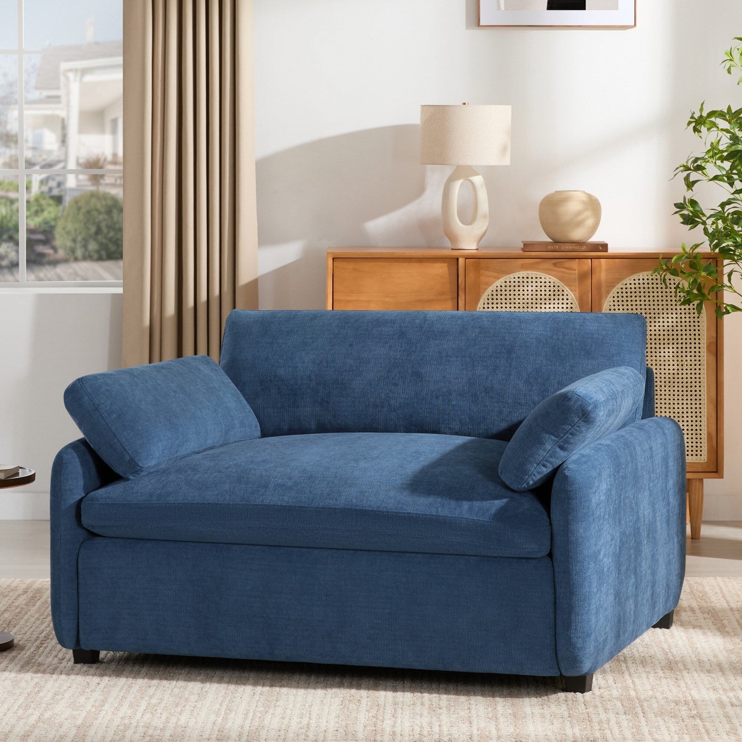 Oversized Chenille Single Sofa Chair â?Wide and Deep Seat Accent Chair with Throw Pillows by Harper&Bright Designs