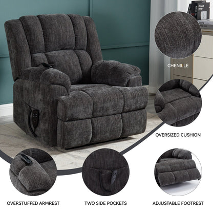 Oversized Chenille Upholstered Power Lift Massage Recliner with Massage, Lumbar Heating, 180Â° Flat Lay