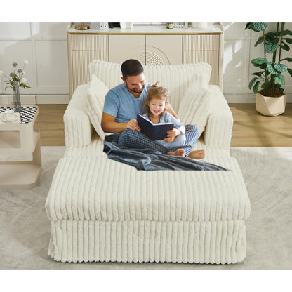 Oversized Corduroy Reclining Chair Deep Seat Armchair Single Thickened Upholstered Sofa with Pillow and Ottoman