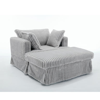 Oversized Corduroy Reclining Chair Deep Seat Armchair Single Thickened Upholstered Sofa with Pillow and Ottoman