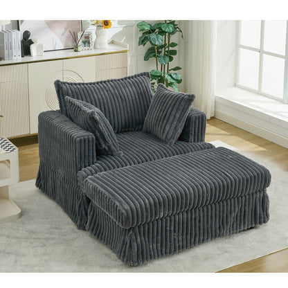 Oversized Corduroy Reclining Chair Deep Seat Armchair Single Thickened Upholstered Sofa with Pillow and Ottoman