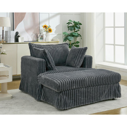 Oversized Corduroy Reclining Chair Deep Seat Armchair Single Thickened Upholstered Sofa with Pillow and Ottoman