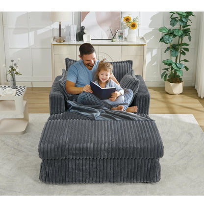 Oversized Corduroy Reclining Chair Deep Seat Armchair Single Thickened Upholstered Sofa with Pillow and Ottoman