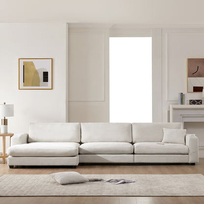 Oversized Corduroy Sectional Sofa,L Shaped Cloud Couch with USB Charging Port,Cup Holder,Deep and Wide Seat Sofa with 50 Chaise
