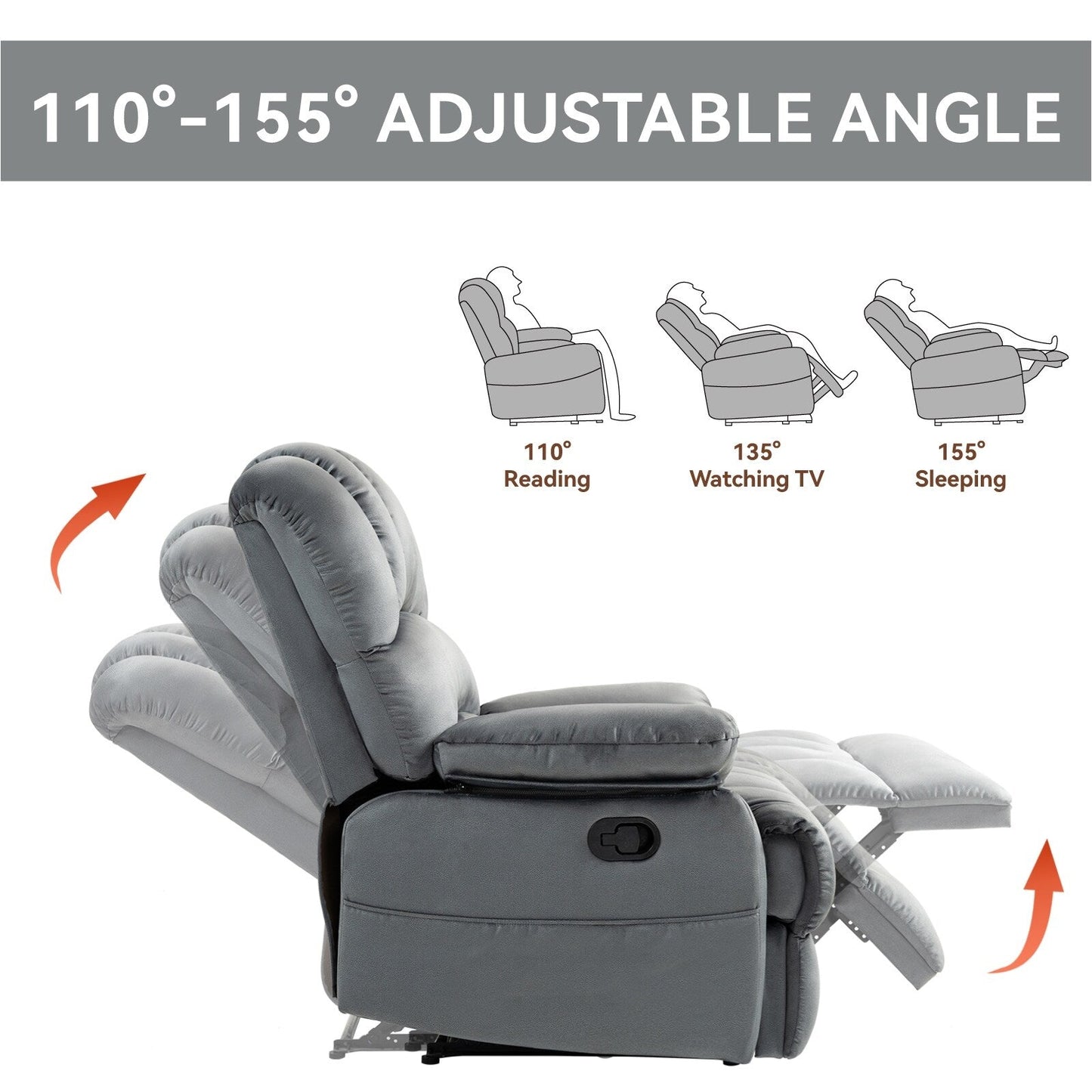 Oversized Manual Recliner with 155° Recline, Simple Assembly, and Extra-Large Design for Your Living Room