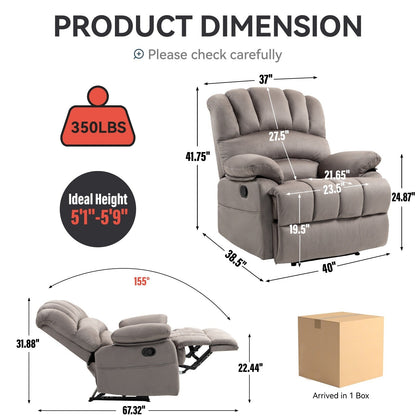 Oversized Manual Recliner with 155° Recline, Simple Assembly, and Extra-Large Design for Your Living Room