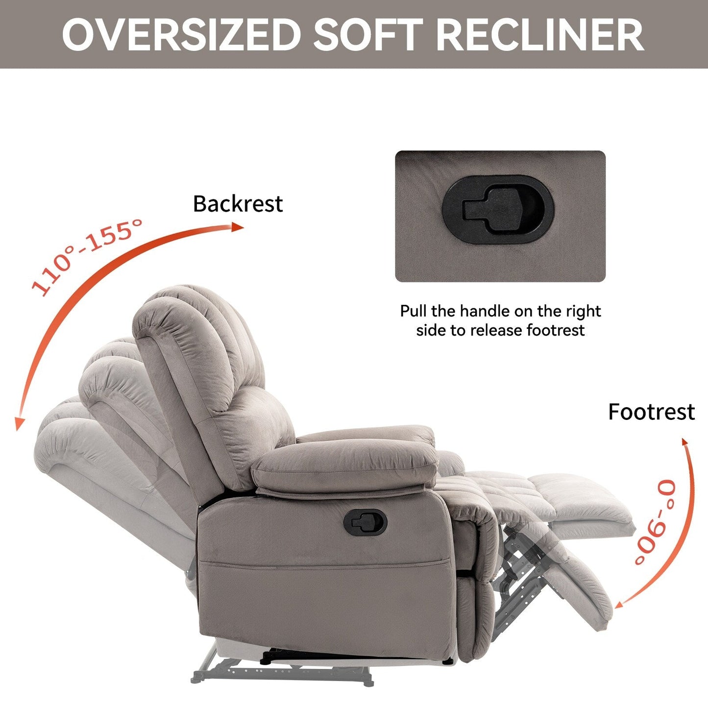 Oversized Manual Recliner with 155° Recline, Simple Assembly, and Extra-Large Design for Your Living Room