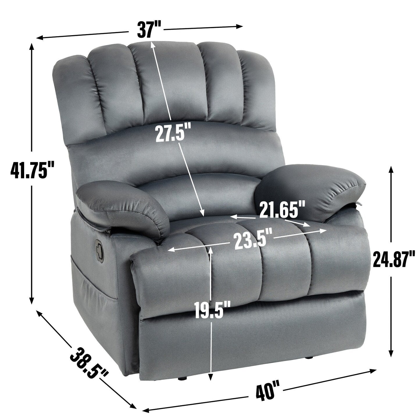 Oversized Manual Recliner with 155° Recline, Simple Assembly, and Extra-Large Design for Your Living Room