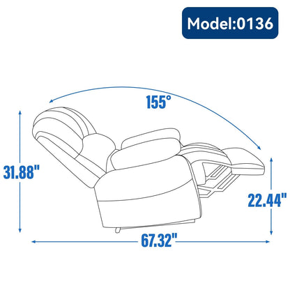 Oversized Manual Recliner with 155° Recline, Simple Assembly, and Extra-Large Design for Your Living Room