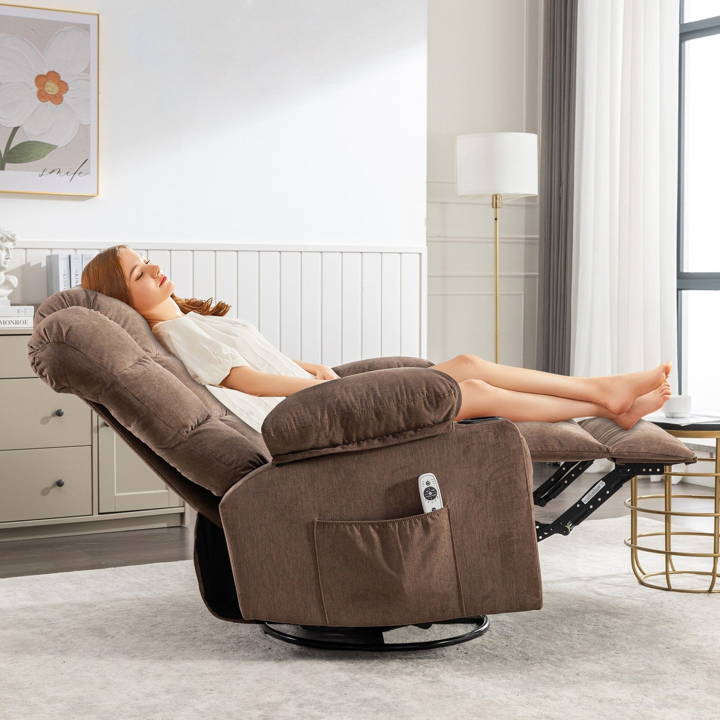 Oversized Massage Heat Recliner Chair Manual Rocking Chair with 2 Cup Holders and USB Charge Port Side Pockets
