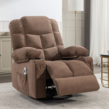 Oversized Massage Heat Recliner Chair Manual Rocking Chair with 2 Cup Holders and USB Charge Port Side Pockets