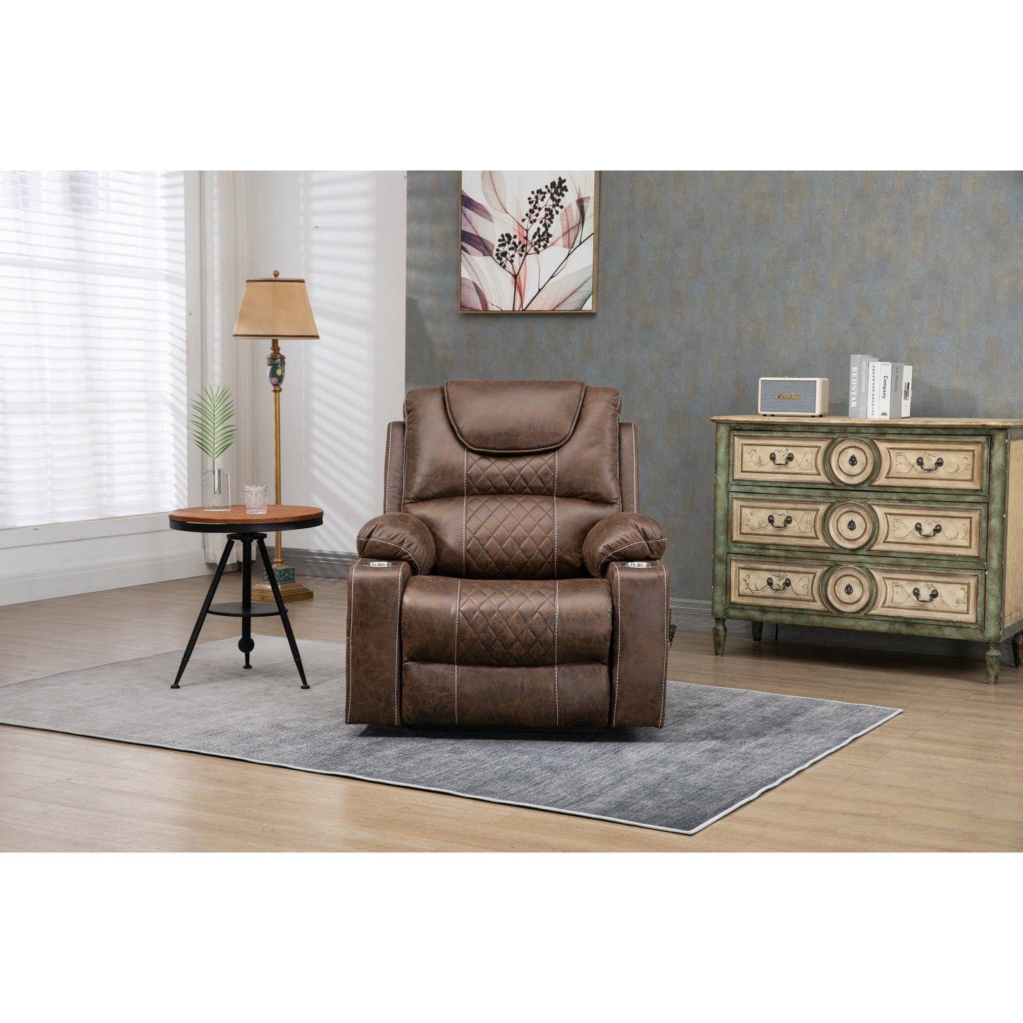 Oversized PU Leather Power Lift Recliner with Massage, Lumbar Heating, Cup Holder, 180Â° Flat Lay