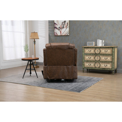 Oversized PU Leather Power Lift Recliner with Massage, Lumbar Heating, Cup Holder, 180Â° Flat Lay