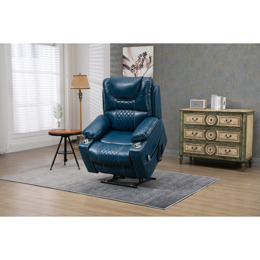 Oversized PU Leather Power Lift Recliner with Massage, Lumbar Heating, Cup Holder, 180Â° Flat Lay