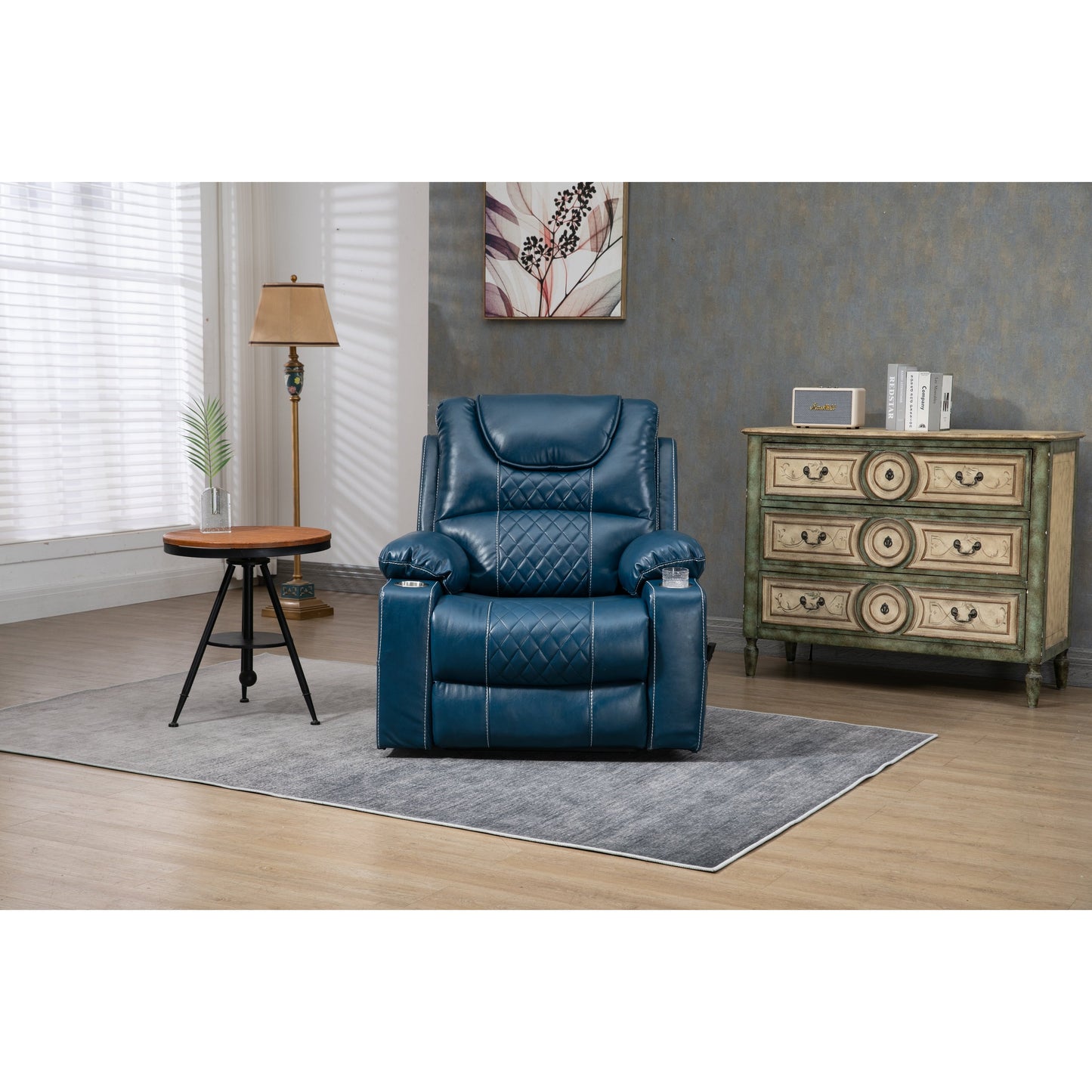 Oversized PU Leather Power Lift Recliner with Massage, Lumbar Heating, Cup Holder, 180Â° Flat Lay