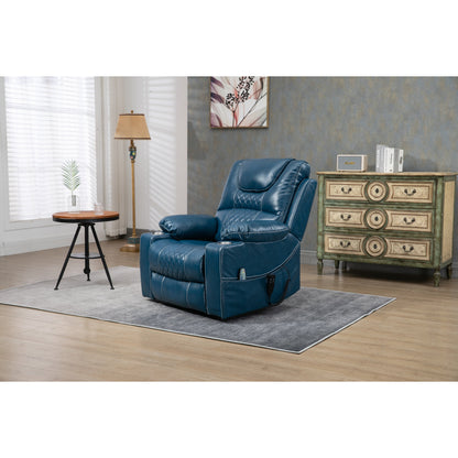 Oversized PU Leather Power Lift Recliner with Massage, Lumbar Heating, Cup Holder, 180Â° Flat Lay