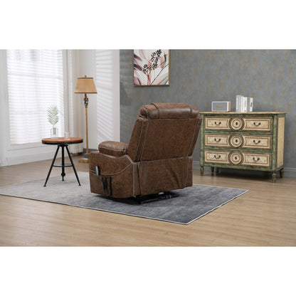 Oversized PU Leather Power Lift Recliner with Massage, Lumbar Heating, Cup Holder, 180Â° Flat Lay