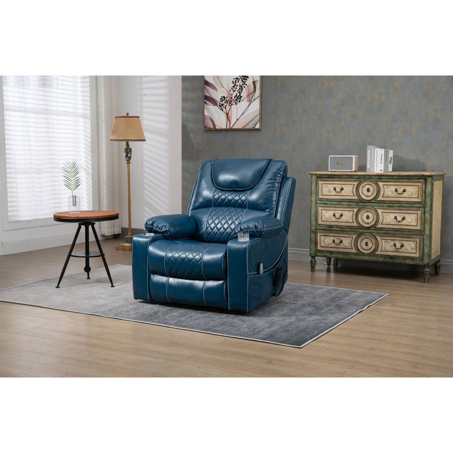 Oversized PU Leather Power Lift Recliner with Massage, Lumbar Heating, Cup Holder, 180Â° Flat Lay