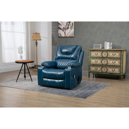 Oversized PU Leather Power Lift Recliner with Massage, Lumbar Heating, Cup Holder, 180Â° Flat Lay