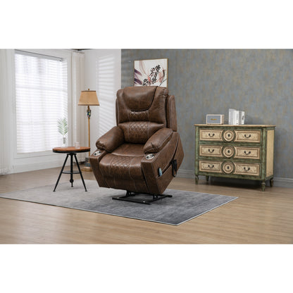 Oversized PU Leather Power Lift Recliner with Massage, Lumbar Heating, Cup Holder, 180Â° Flat Lay