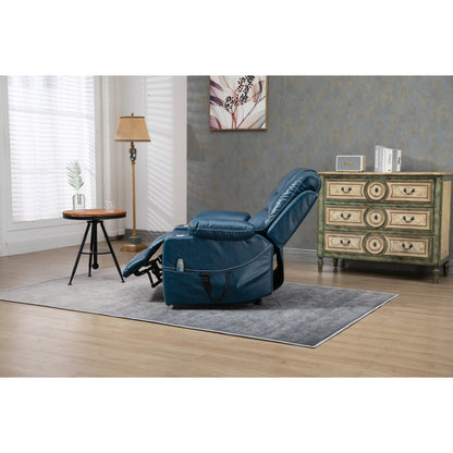 Oversized PU Leather Power Lift Recliner with Massage, Lumbar Heating, Cup Holder, 180Â° Flat Lay