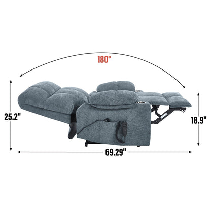 Oversized Power Lift Recliner Chair with Dual Motor, Massage & Lumbar Heat, Chenille Upholstery, Dual Cup Holders & Side Pockets