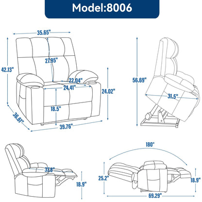 Oversized Power Lift Recliner Chair with Dual Motor, Massage & Lumbar Heat, Chenille Upholstery, Dual Cup Holders & Side Pockets