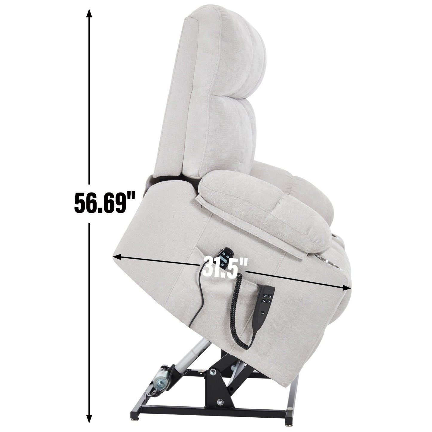 Oversized Power Lift Recliner Chair with Dual Motor, Massage & Lumbar Heat, Chenille Upholstery, Dual Cup Holders & Side Pockets