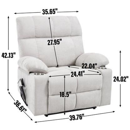 Oversized Power Lift Recliner Chair with Dual Motor, Massage & Lumbar Heat, Chenille Upholstery, Dual Cup Holders & Side Pockets