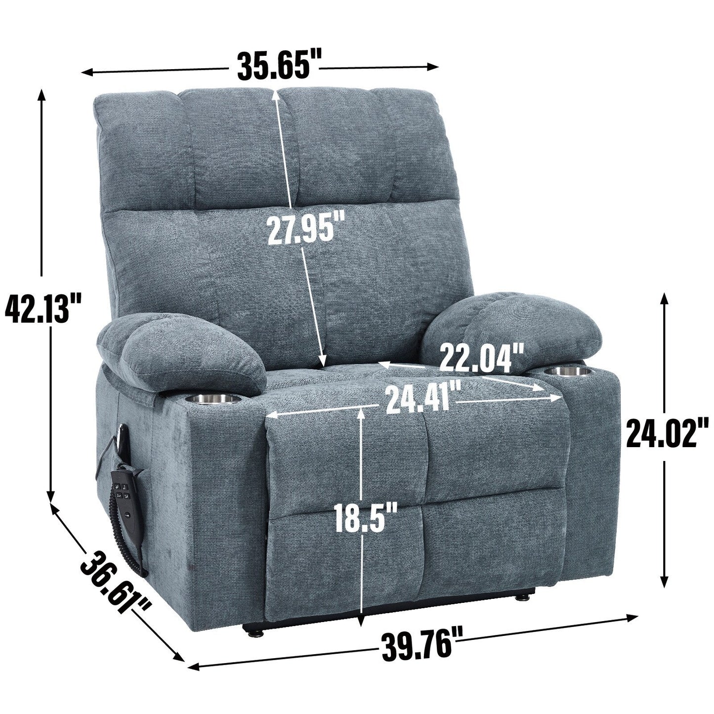 Oversized Power Lift Recliner Chair with Dual Motor, Massage & Lumbar Heat, Chenille Upholstery, Dual Cup Holders & Side Pockets