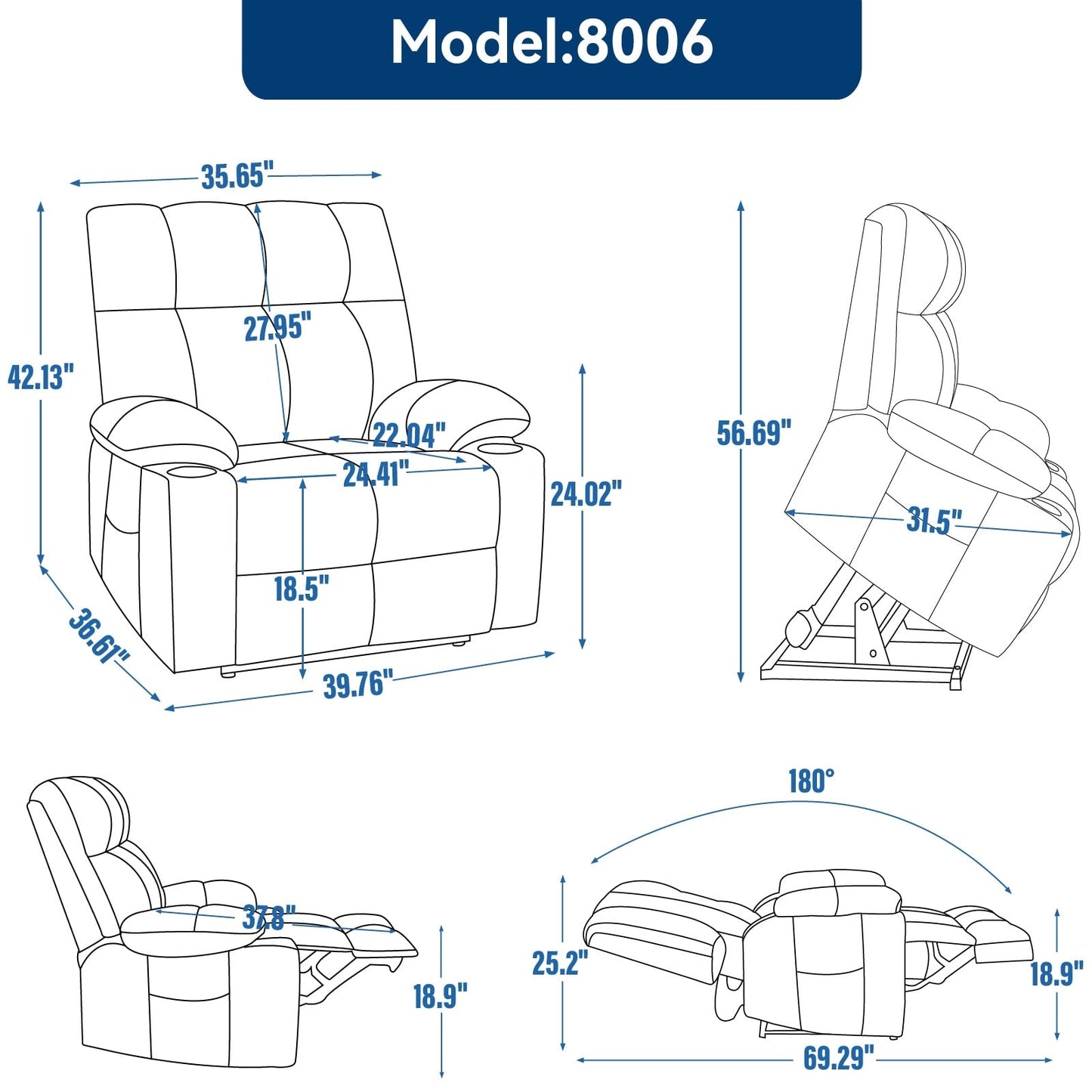 Oversized Power Lift Recliner Chair with Dual Motor, Massage & Lumbar Heat, Chenille Upholstery, Dual Cup Holders & Side Pockets