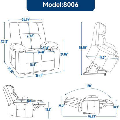 Oversized Power Lift Recliner Chair with Dual Motor, Massage & Lumbar Heat, Chenille Upholstery, Dual Cup Holders & Side Pockets